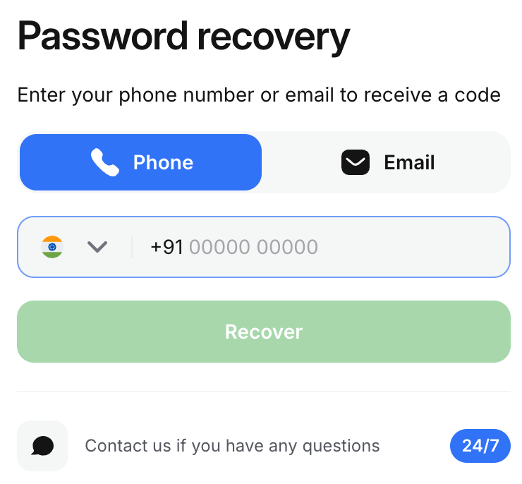 Login to 1Win India if you forgot your password